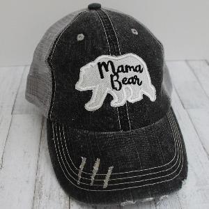 Mama or Grandma Bear Grey Distressed Trucker Hat - Forever Stitches