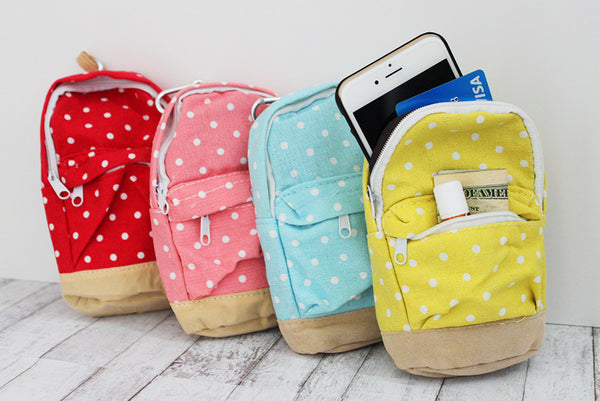 Mini Polka Dot Backpack Bag with Clip - Forever Stitches